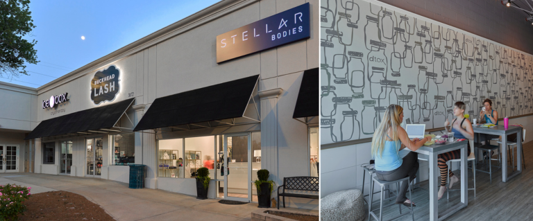 Storefronts and interiors of restaurants at Buckhead Court